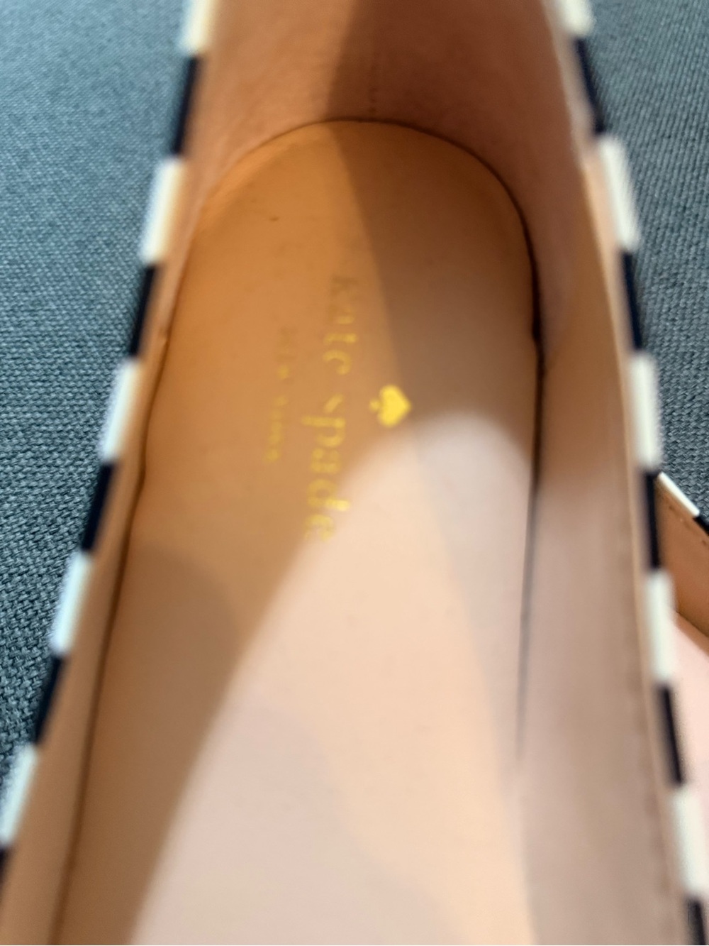 kate spade Black & White Striped Ballet Flats with Red Crystal Heart - Picture 4 of 5